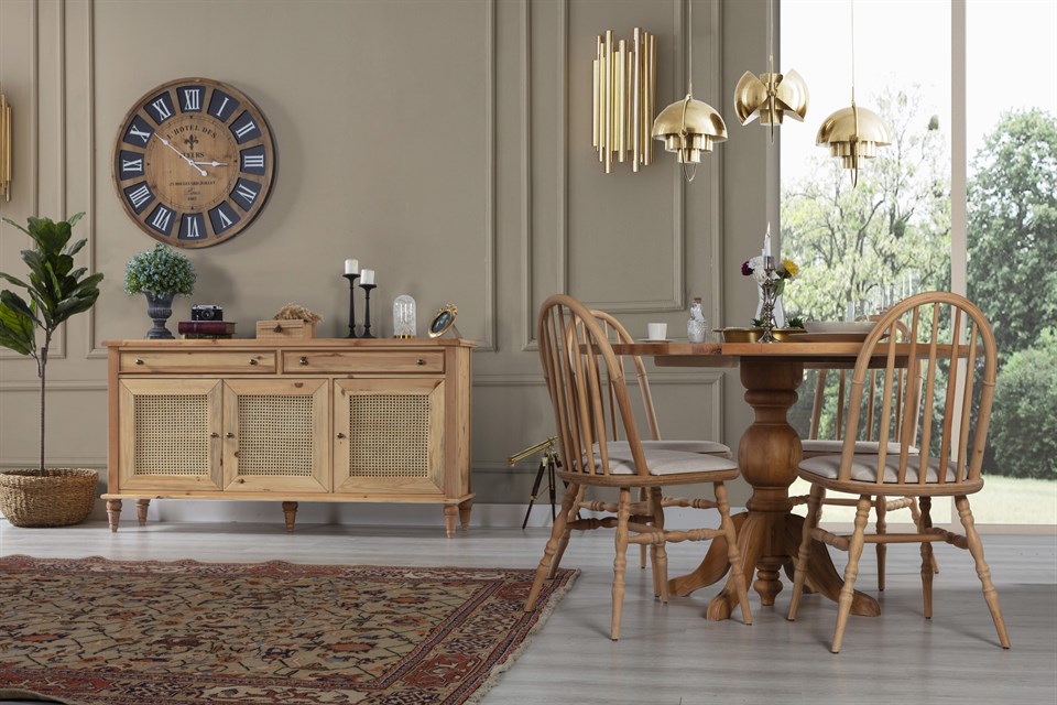 Laura Naturel Yuvarlak Yemek Odası Takımı