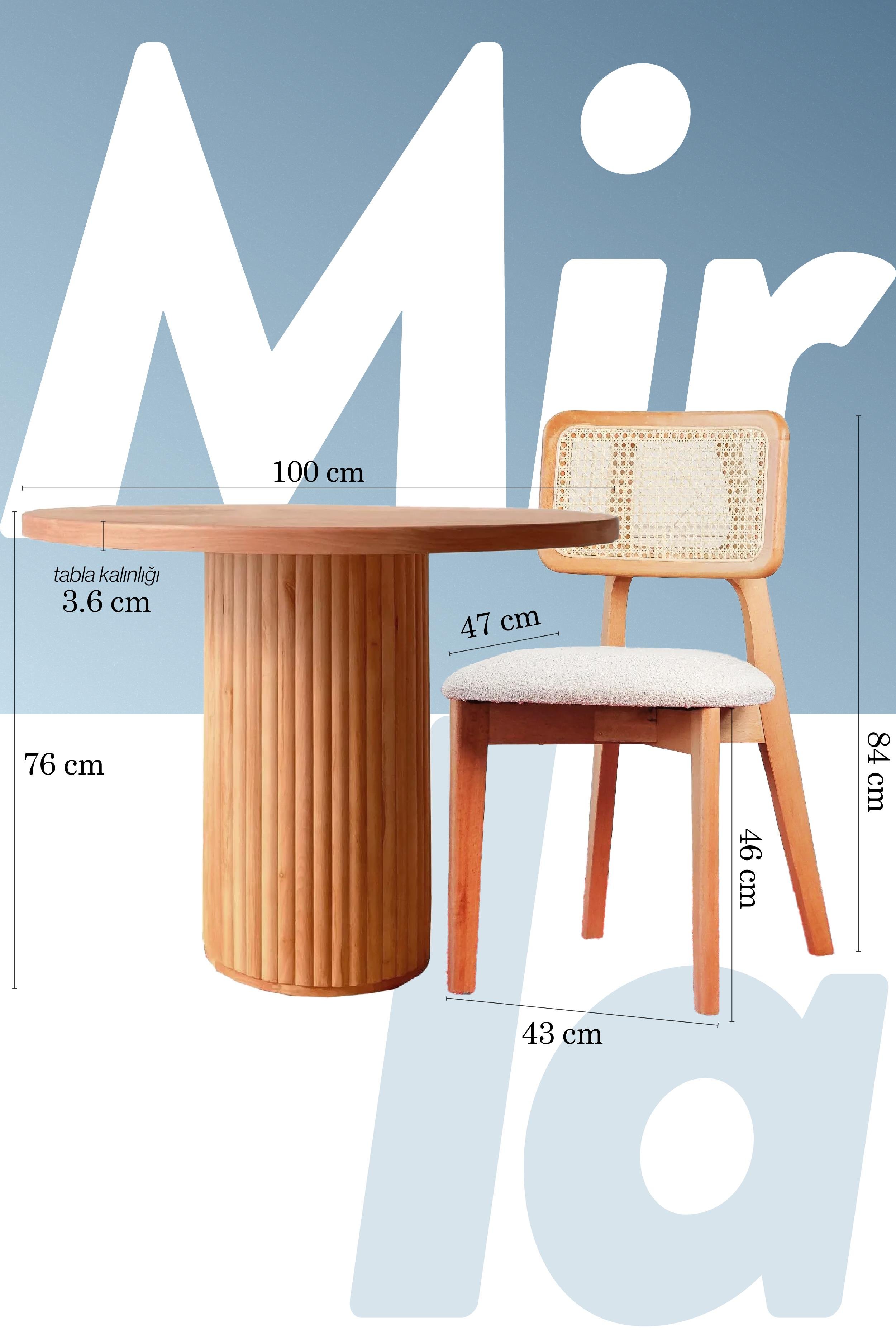 mirla ahsap yuvarlak  natural masa sandalye takımı (100x100)