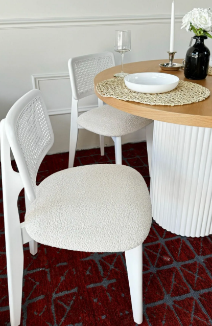 Mirla Beyaz Natural Ahşap Yuvarlak Masa Takımı 100x100