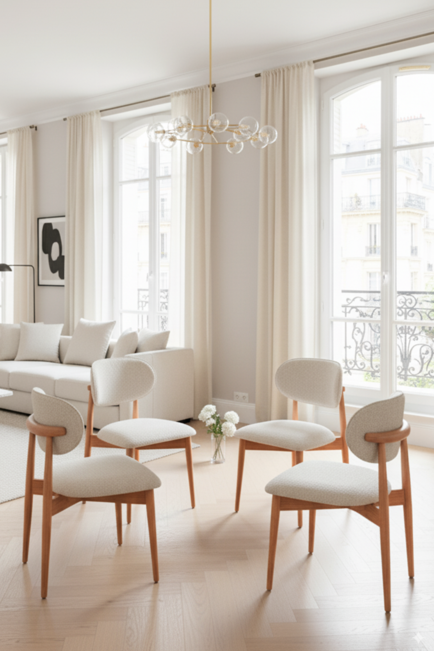 Raymond Naturel Ahşap Açılır 4 Sandalyeli Mutfak Masa Takımı 100x100 – Açıldığında 100x130 cm, Bohem İskandinav Masa Takımı