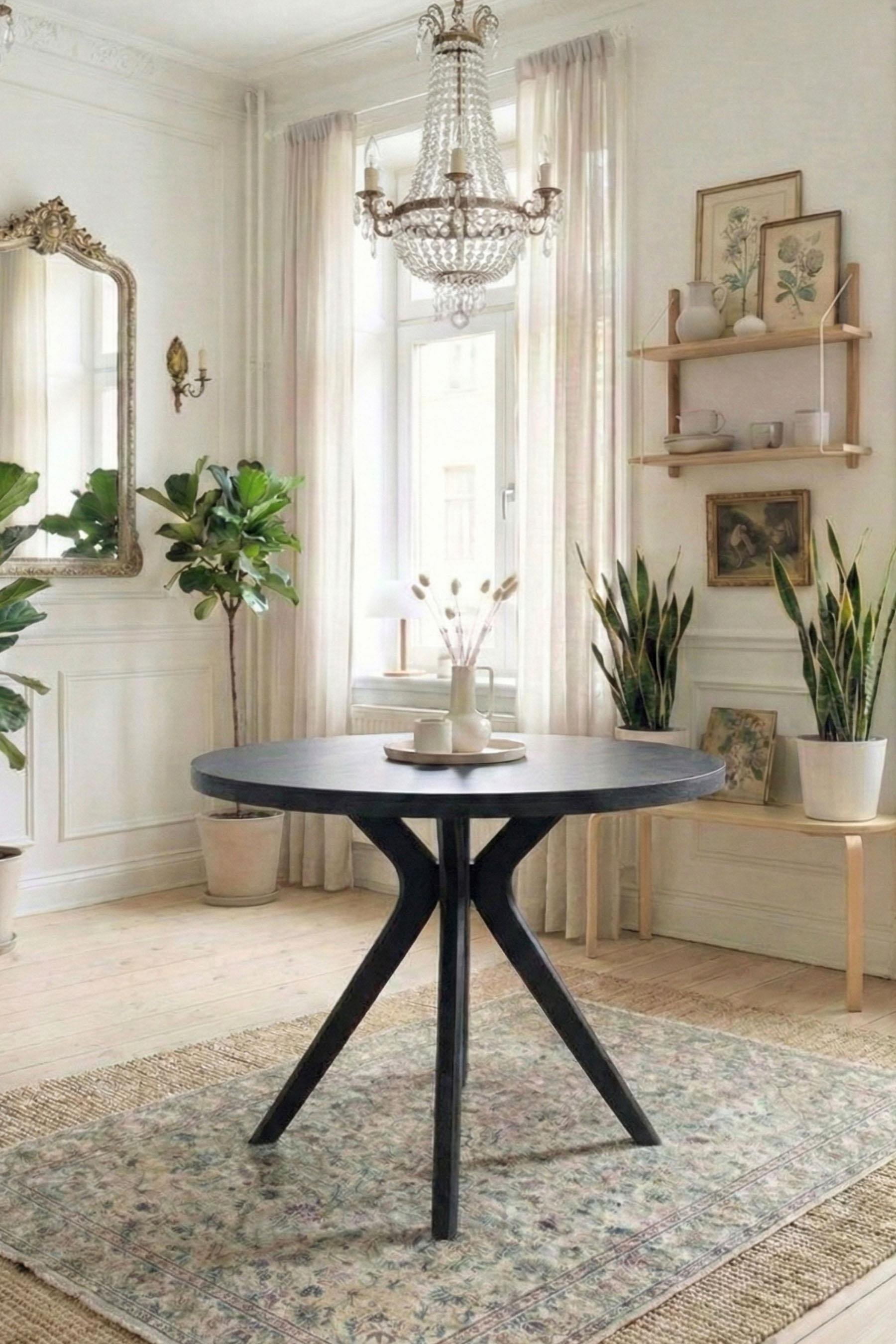 Woodenbend Alex Siyah Yuvarlak 100 cm Ahşap Yemek Masası Takımı – Amerikan Sandalyeli 4 Kişilik Masa Seti