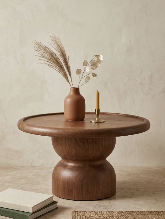 Woodenbend Ares Ceviz Renk Doğal Ahşap Orta Sehpa | Modern Country İskandinav Tasarım 80x80x46