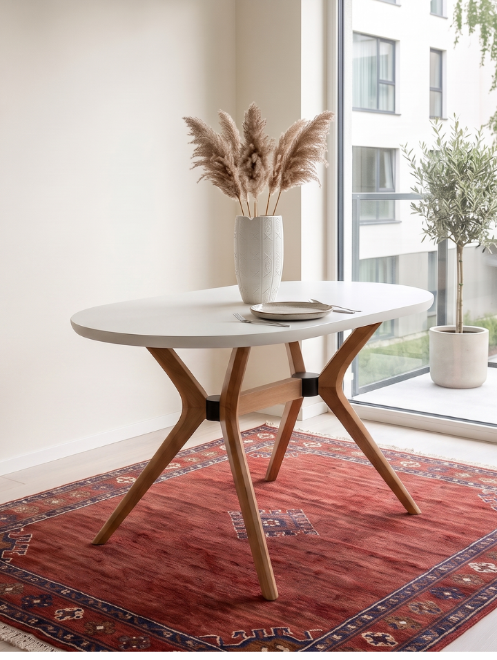 Woodenbend Arlen Beyaz Naturel Oval Benchli Yemek Masası Takımı 80x130 cm
