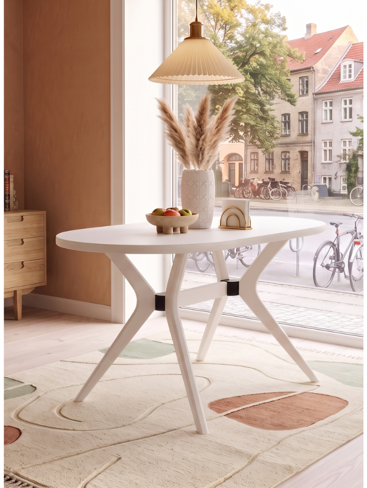 Woodenbend Arlen Beyaz Oval Benchli Yemek Masası Takımı 80x130 cm