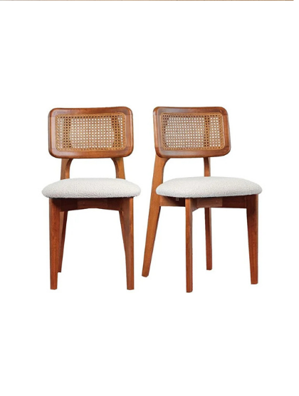 Woodenbend Arlen Yuvarlak Ceviz Rengi Masa 90 cm – 2 Hazeranlı Sandalyeli Ahşap Yemek Masası Bohem İskandinav