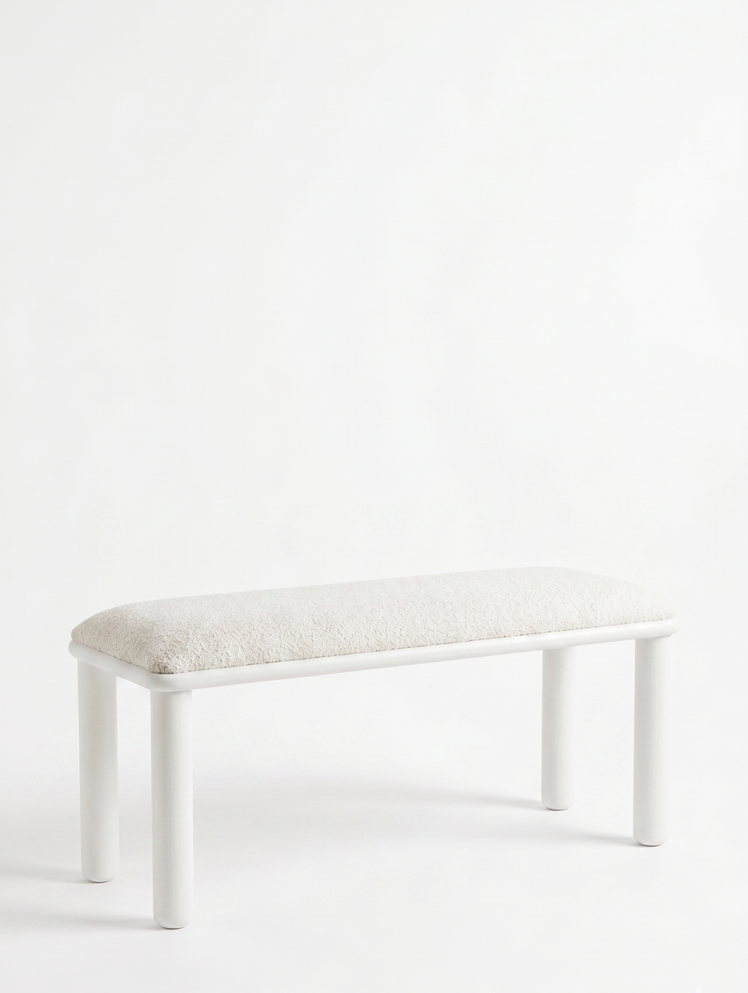 Woodenbend Arya Beyaz Ahşap Bench | Bohem & İskandinav Teddy Kumaş Bench