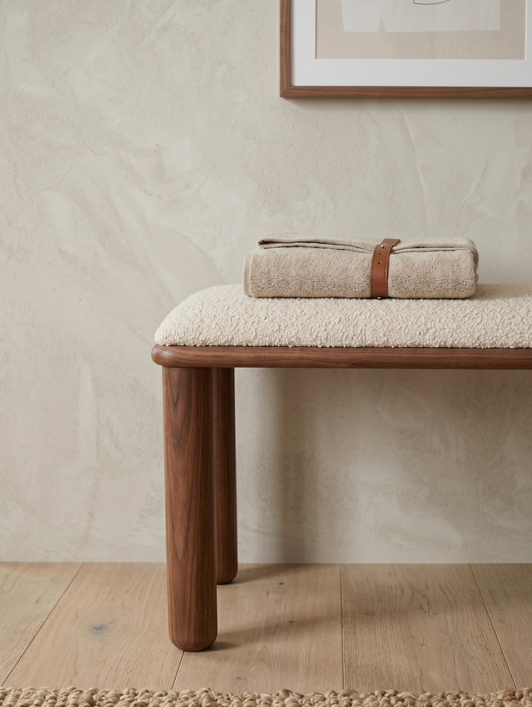 Woodenbend Arya Ceviz Ahşap Bench | Bohem & İskandinav Teddy Kumaş Bench