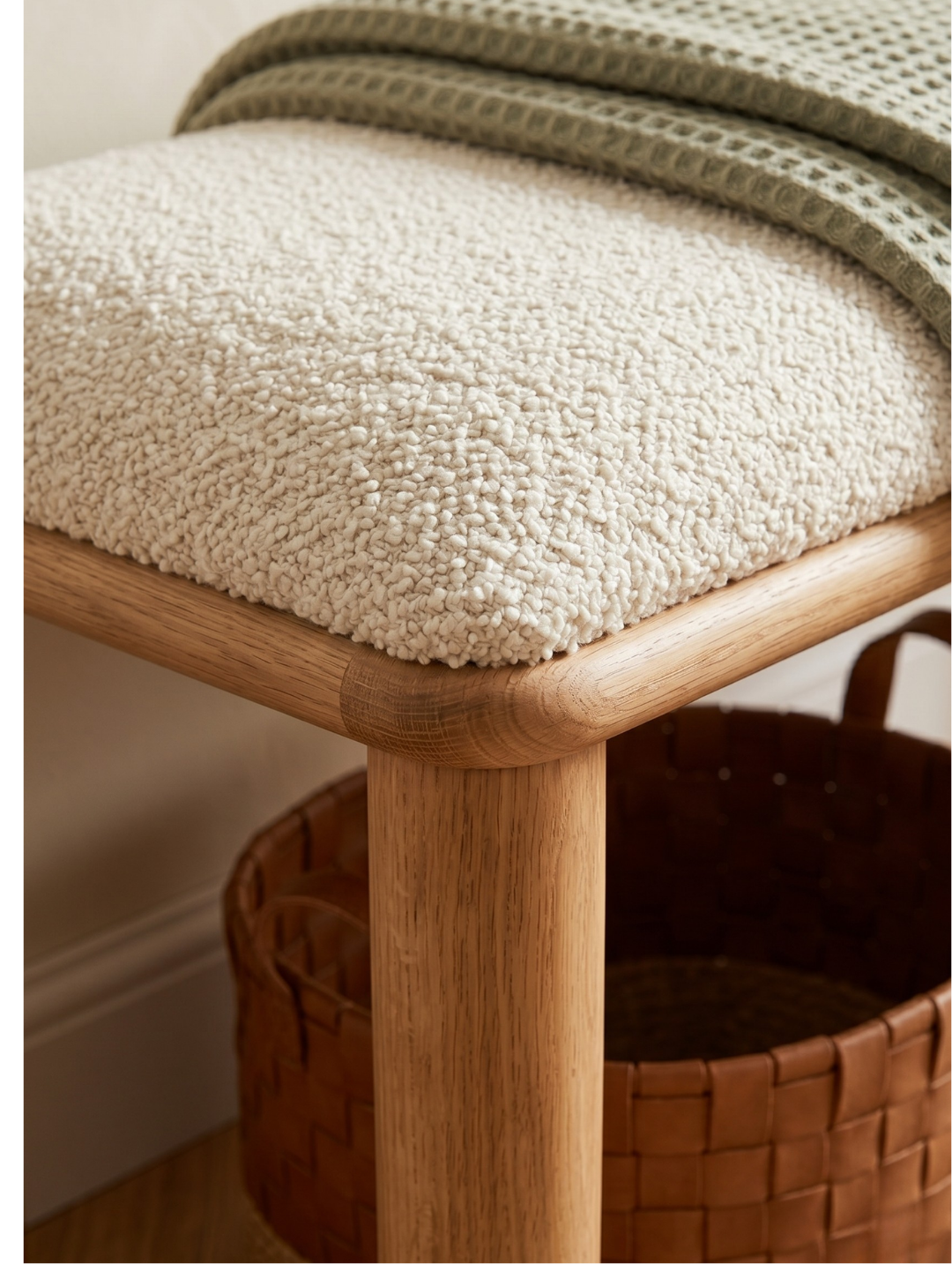 Woodenbend Arya Natural Ahşap Bench | Bohem & İskandinav Teddy Kumaş Bench