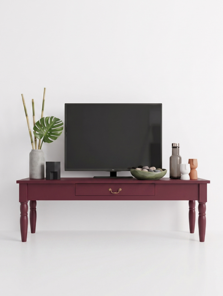 woodenbend, Woodenbend Carmen Bordo TV Sehpası | 160 cm Ahşap Ayaklı Klasik Country TV Ünitesi