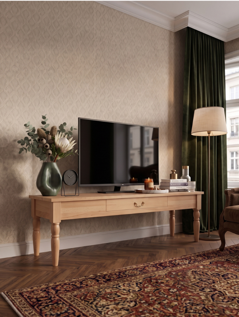woodenbend, Woodenbend Carmen Naturel TV Sehpası | 160 cm Ahşap Ayaklı Klasik Country TV Ünitesi