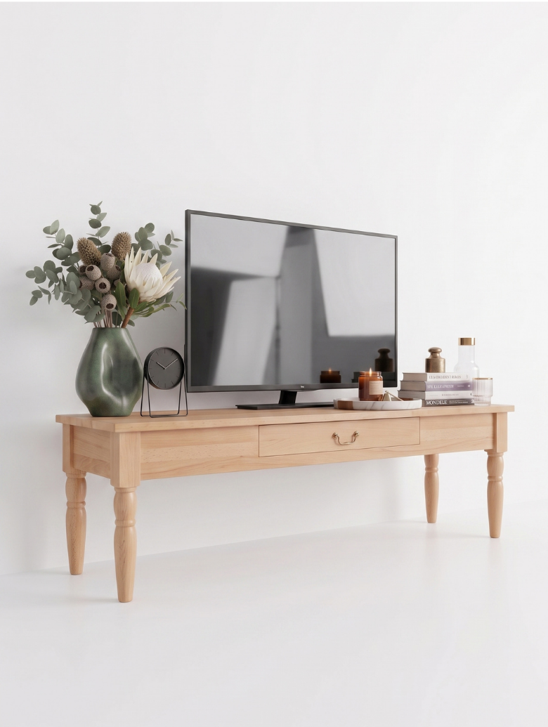 woodenbend, Woodenbend Carmen Naturel TV Sehpası | 160 cm Ahşap Ayaklı Klasik Country TV Ünitesi