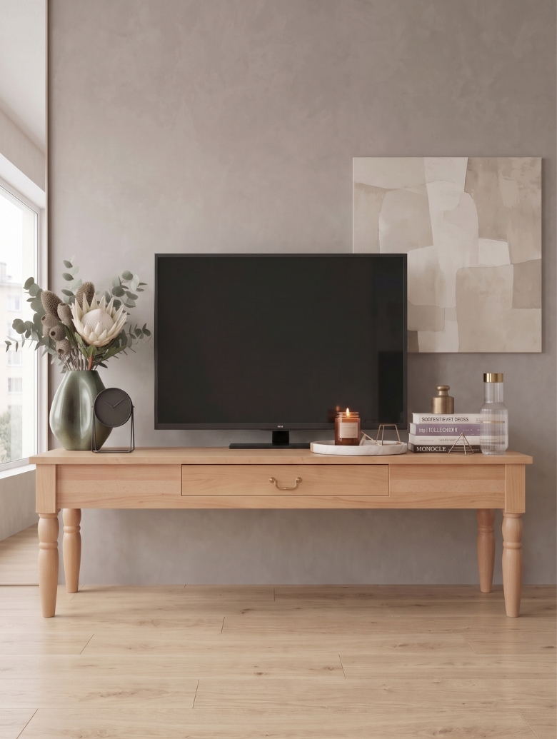 woodenbend, Woodenbend Carmen Naturel TV Sehpası | 160 cm Ahşap Ayaklı Klasik Country TV Ünitesi