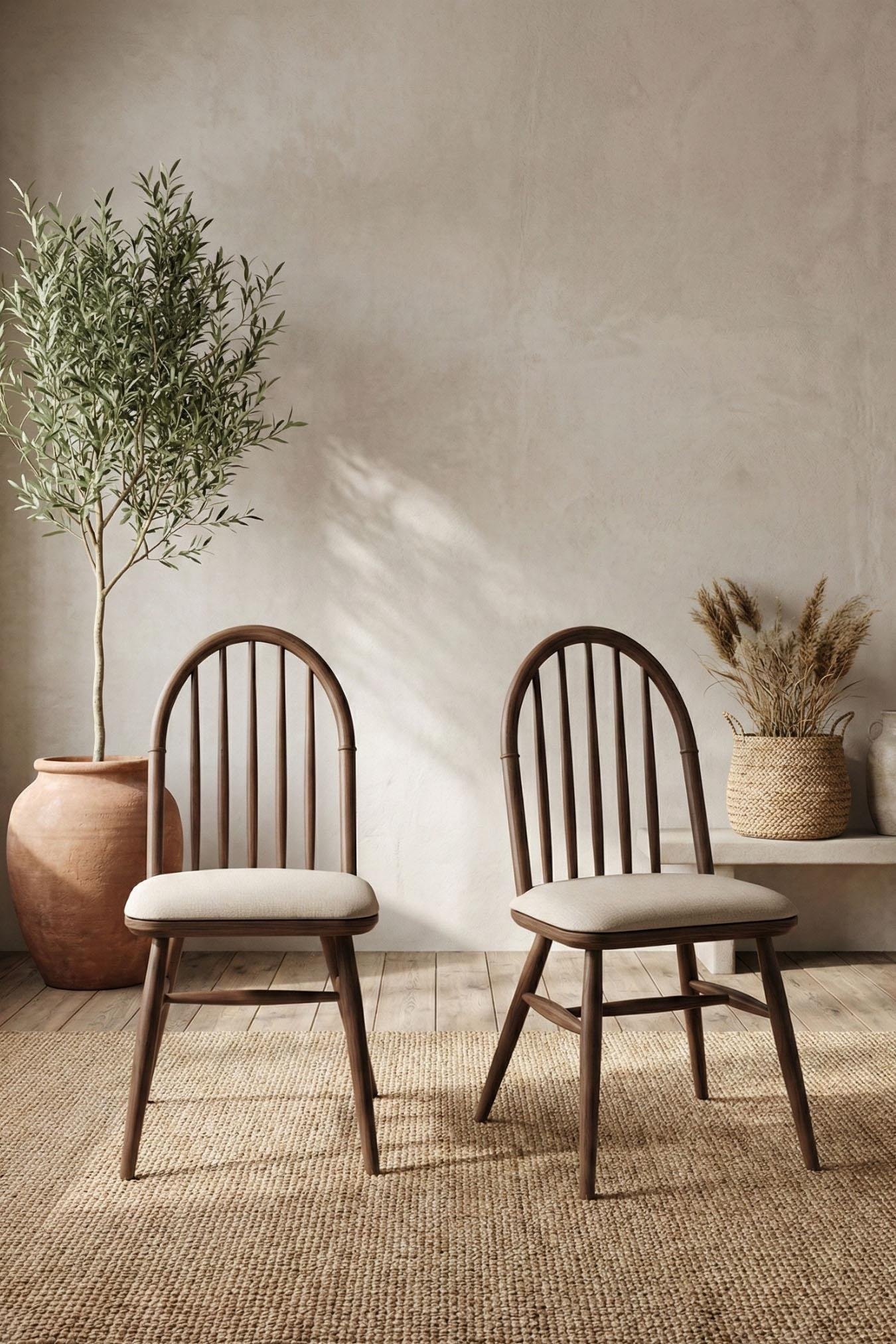 Woodenbend Freya Ceviz Ahşap Açılır Mutfak Masa Takımı 80x120 cm – 4 Amerikan Sandalyeli Vintage Tasarım