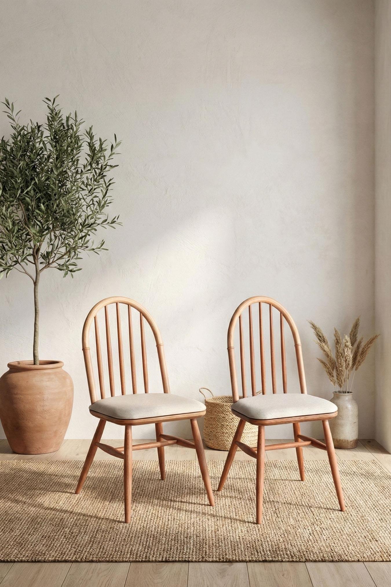 Woodenbend Freya Naturel Ahşap Açılır Mutfak Masa Takımı 80x120 cm – 4 Amerikan Sandalyeli Vintage Tasarım