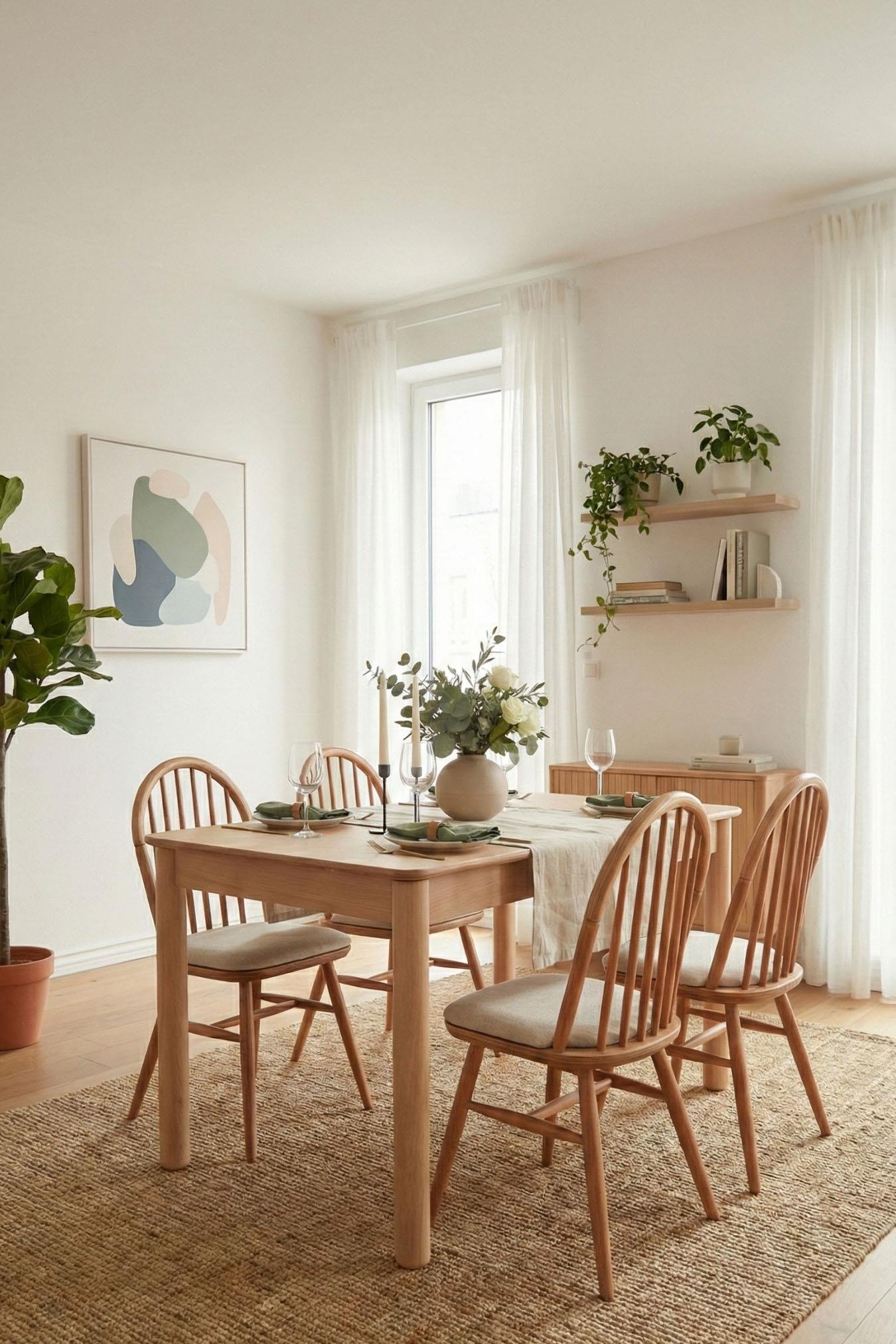 Woodenbend Freya Naturel Ahşap Açılır Mutfak Masa Takımı 80x120 cm – 4 Amerikan Sandalyeli Vintage Tasarım