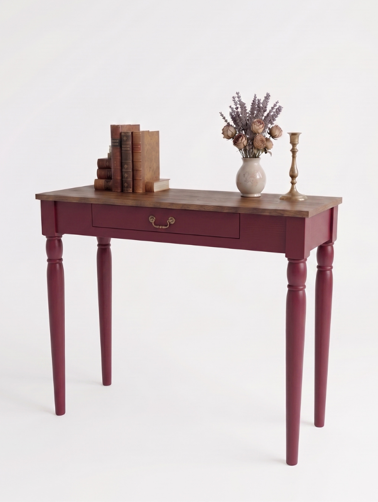 woodenbend, Woodenbend Marine Bordo Masif Dresuar 100x38x80 cm | Klasik Ahşap Antre ve Hol Dresuarı