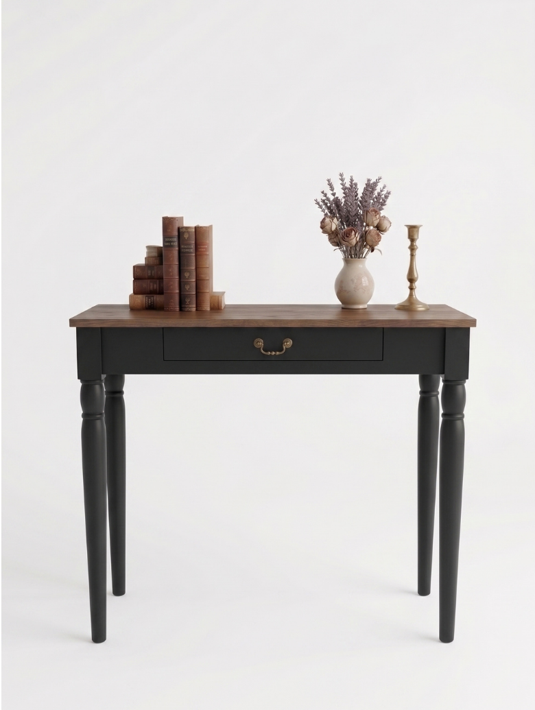 woodenbend, Woodenbend Marine Siyah Masif Dresuar 100x38x80 cm | Klasik Ahşap Antre ve Hol Dresuarı