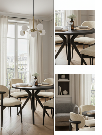 Woodenbend Milas Siyah Ahşap Oval Döşemeli Masa Sandalye Takımı 80x130 cm – 4 Sandalyeli