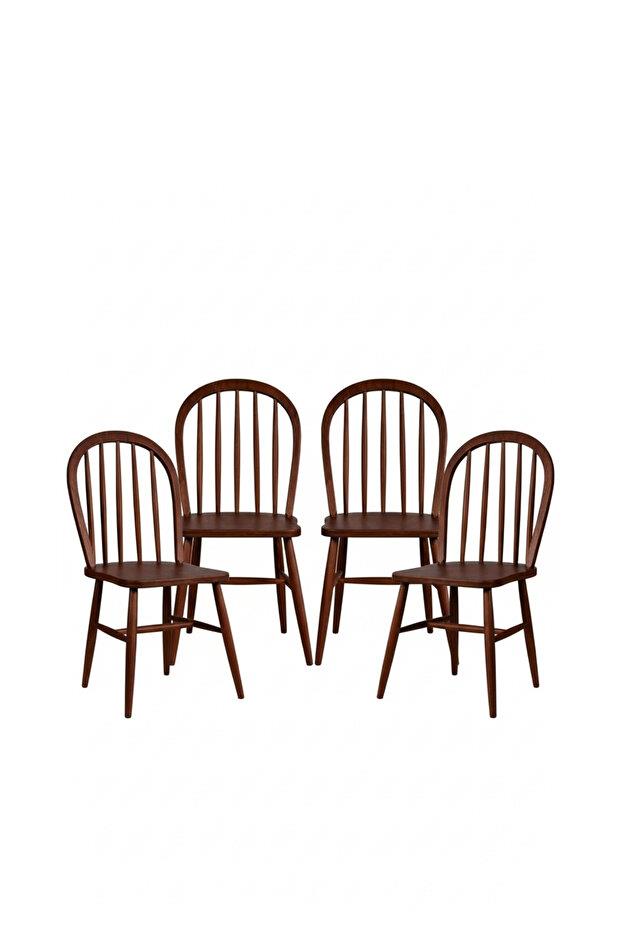 Woodenbend Milena Ceviz Rengi Kayın Ağacı Sandalye 4'lü Set – İskandinav Modern Tasarım