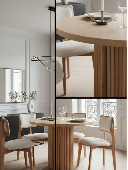 Woodenbend Mirla Natural Ahşap Masa Takımı 100x100 cm – 4 Mirla Döşemeli Sandalyeli Modern Set