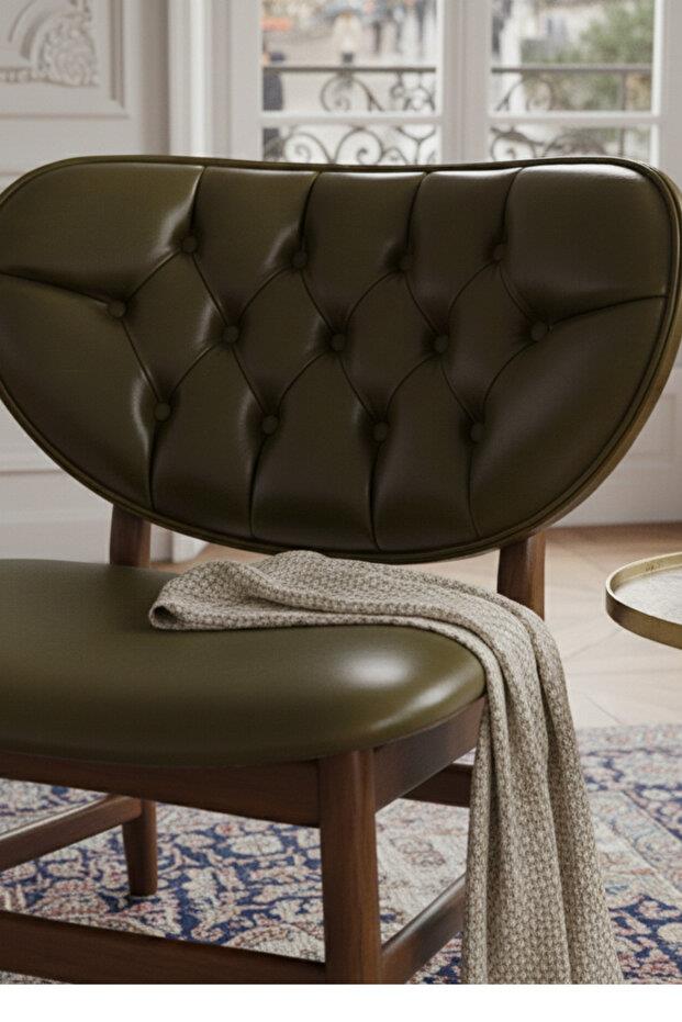Woodenbend Morena Ceviz Rengi Ahşap Suni Deri Kapitone Berjer – Modern Salon Koltuğu