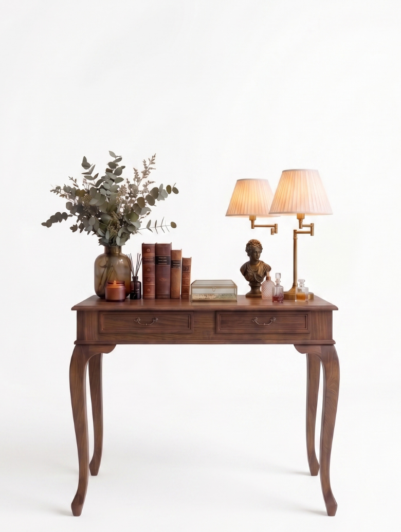 Woodenbend Panama Ceviz Dresuar 100x39x80 cm | 2 Çekmeceli Modern Klasik Şık Antre Dresuar