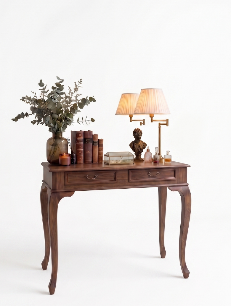 Woodenbend Panama Ceviz Dresuar 100x39x80 cm | 2 Çekmeceli Modern Klasik Şık Antre Dresuar