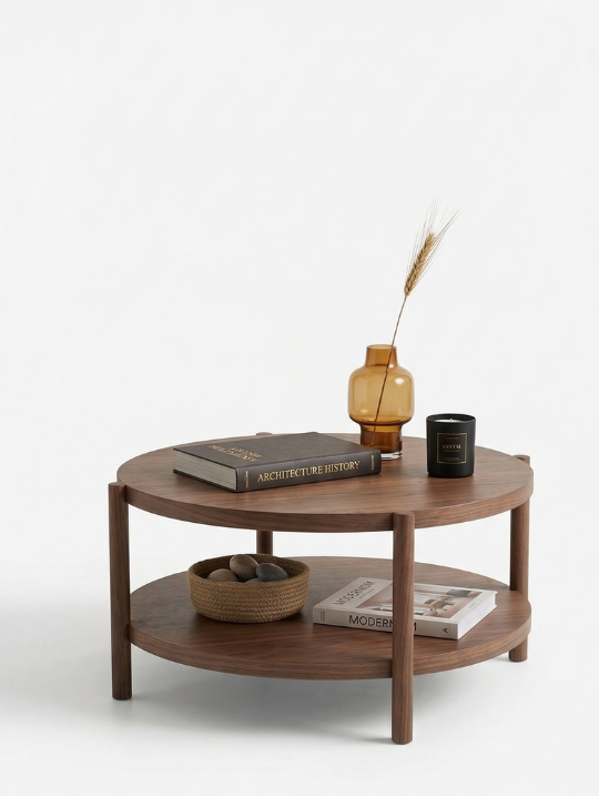 Woodenbend Prada Ceviz Renk Doğal Ahşap Orta Sehpa | Modern Country İskandinav Tasarım 98x98x48