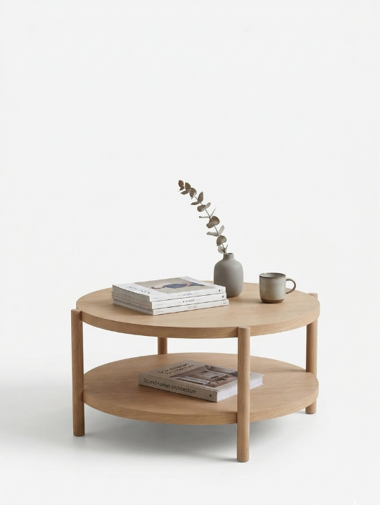 Woodenbend Prada Naturel Renk Doğal Ahşap Orta Sehpa | Modern Country İskandinav Tasarım 98x98x48
