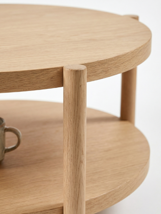 Woodenbend Prada Naturel Renk Doğal Ahşap Orta Sehpa | Modern Country İskandinav Tasarım 98x98x48