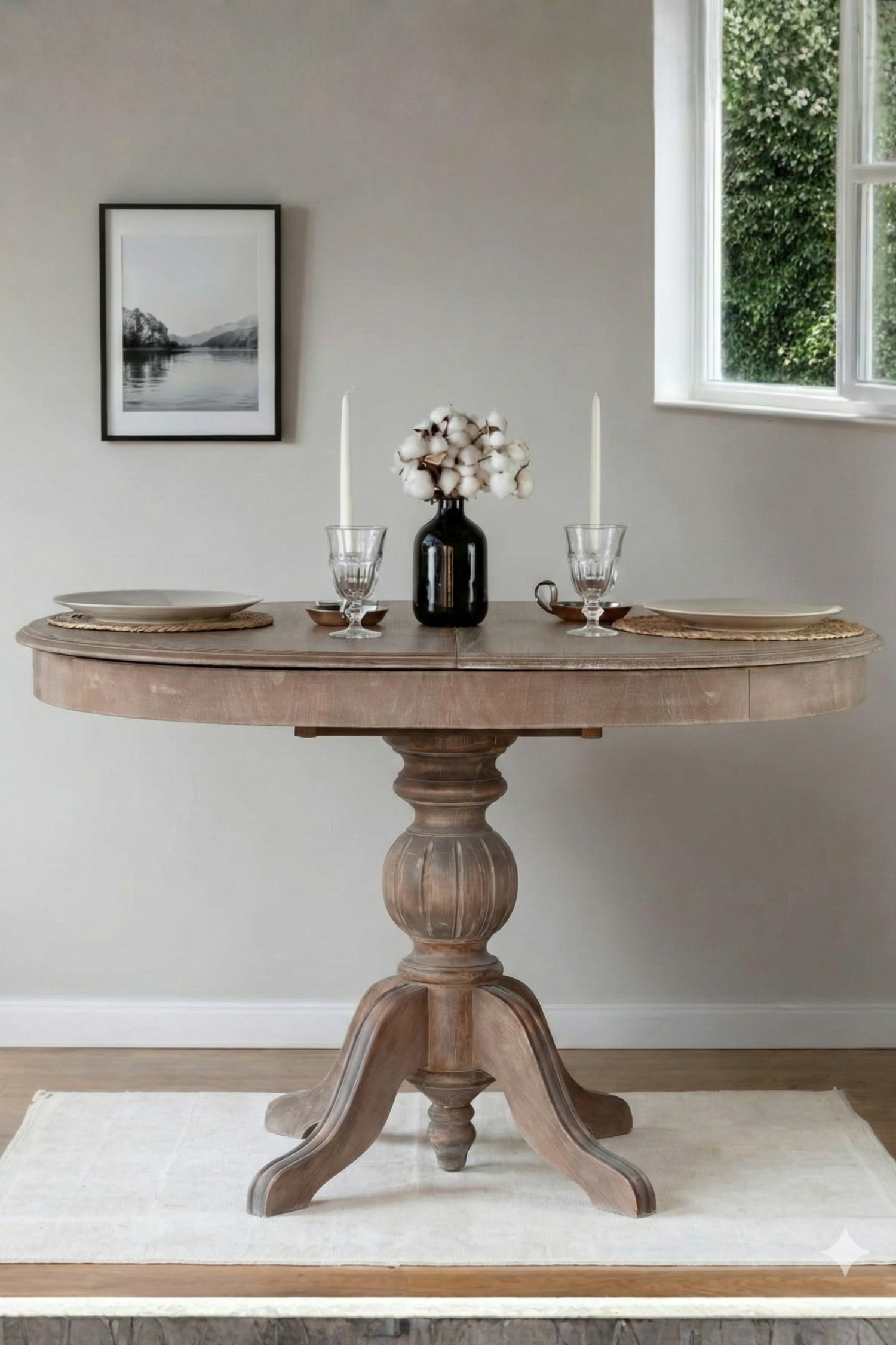 Woodenbend Ronya Eskitme Rengi Yuvarlak Açılır Masa 100x100 – 100x130 İskandinav Bohem Tarzı