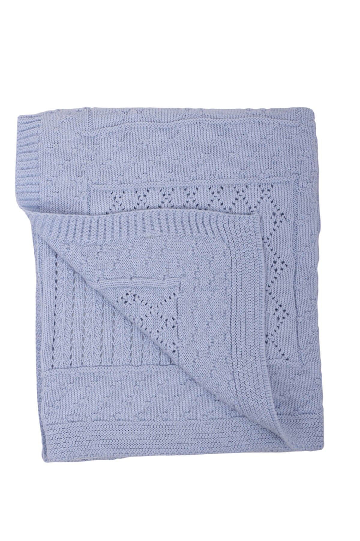 Bebe Mavi  80x110cm Triko Bebek Battaniyesi %50 Pamuk,%50 Akrilik