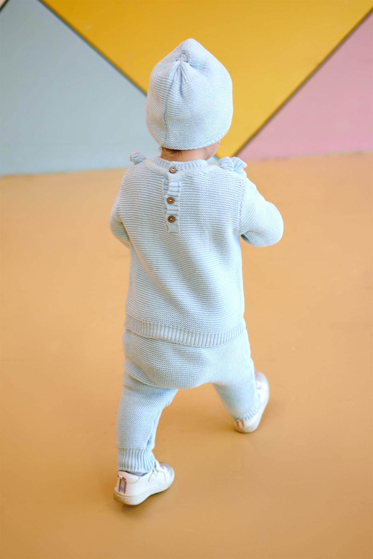 Triko Kız Bebek Yakası Fırfırlı 3lü Takım Bebe Mavi