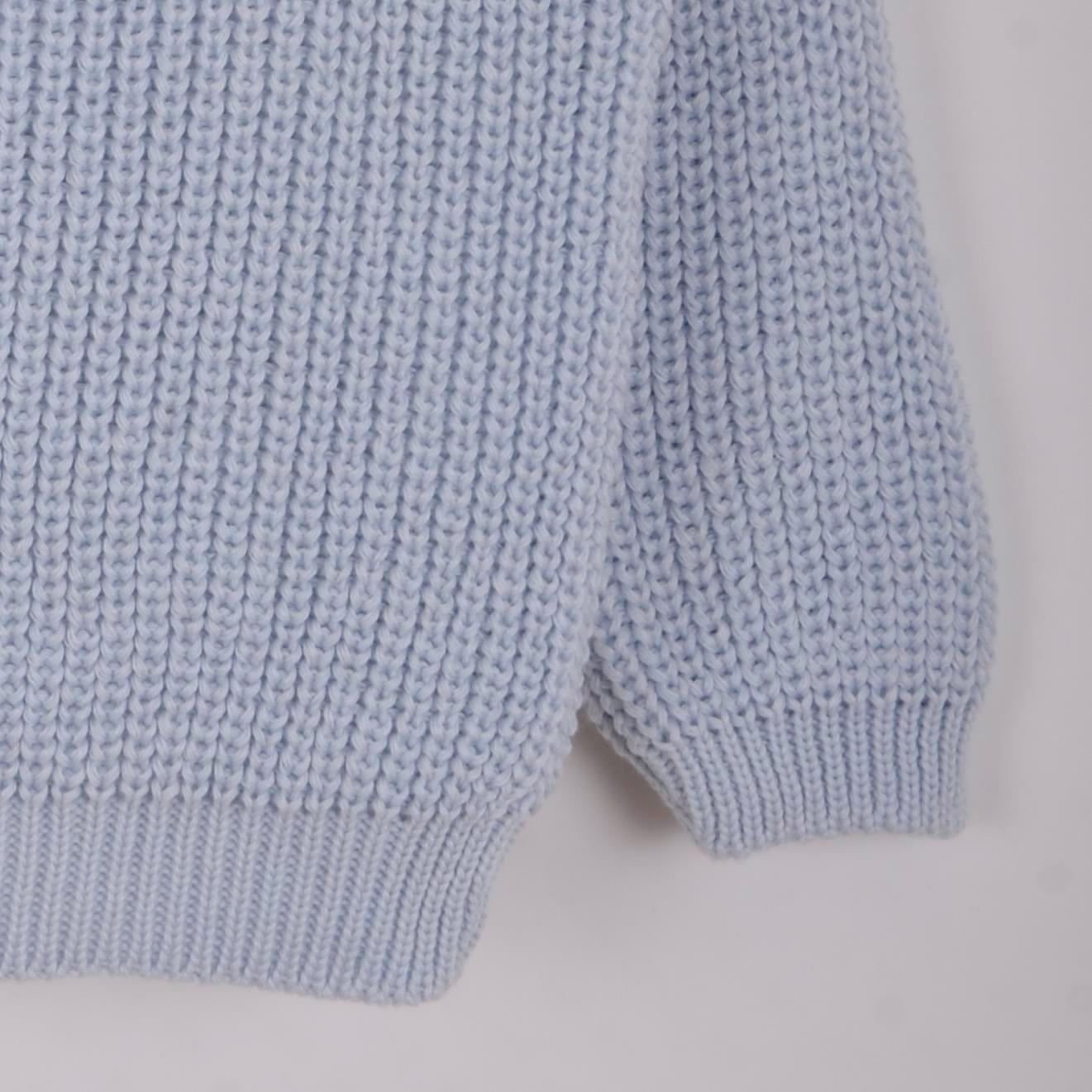 Triko Oversize Selanik Örgü Nakışlı Bebek Kazak Bebe Mavi