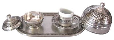 Bakır İşlemeli Lokumluklu Kahve Seti