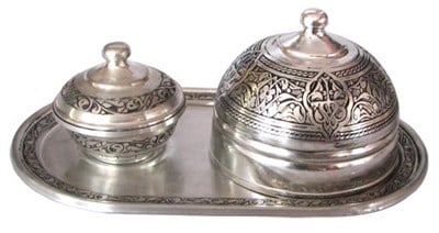 Bakır İşlemeli Lokumluklu Kahve Seti