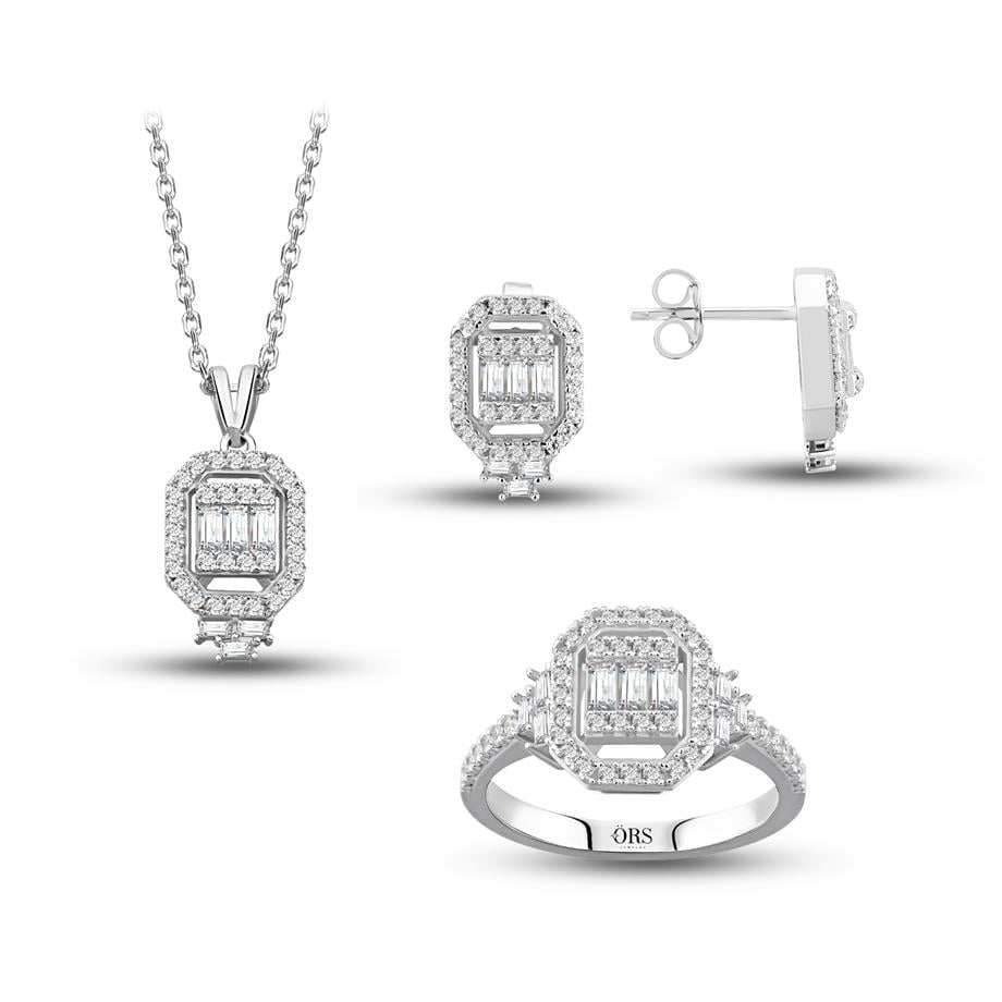 Pırlanta Montür  Baget Salkımı Çivili  Gümüş Mini Set