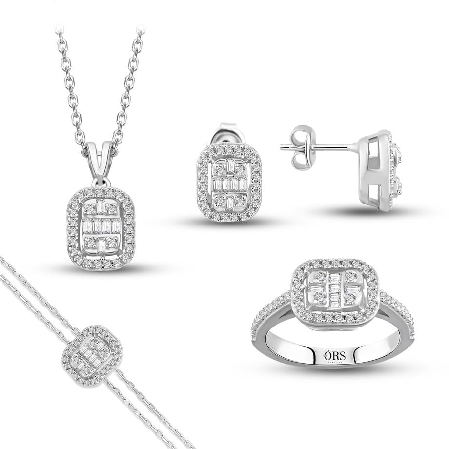 Pırlanta Montür  Baget Taşlı Çivili  Gümüş Mini Set