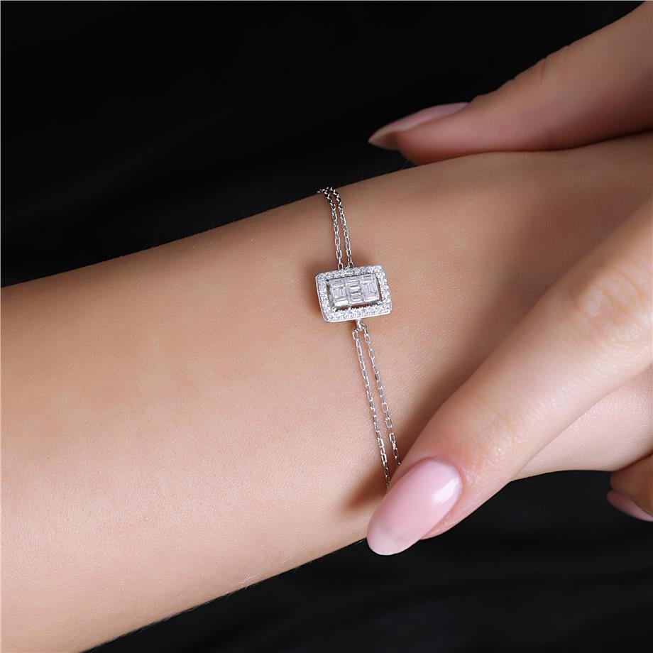 Pırlanta Montür  Baget Taşlı Dikdörtgen Bileklik