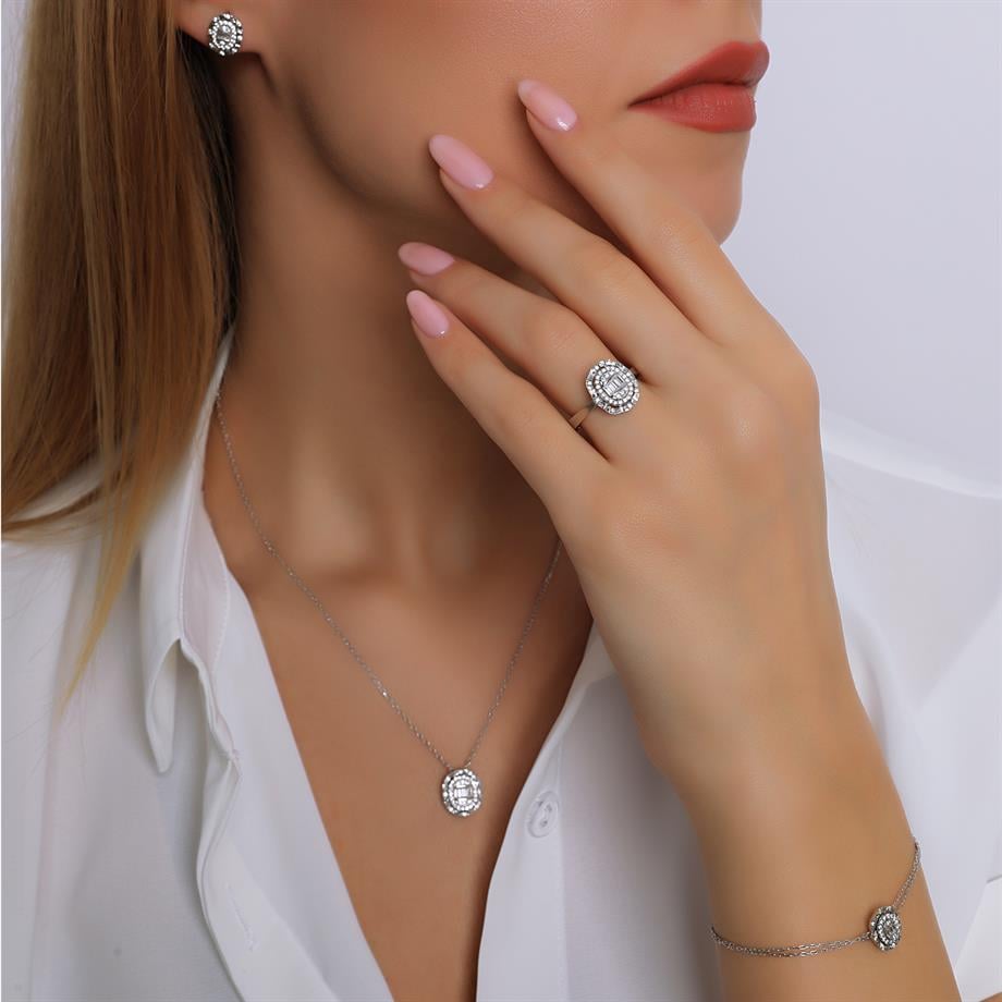 Pırlanta Montür Kalemli Baget Işıltısı Çivili  Gümüş Mini Set