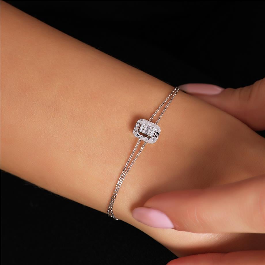 Pırlanta Montür Kalemli Baget Taşlı Bileklik