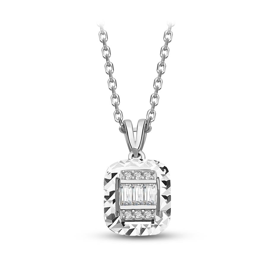 Pırlanta Montür Kalemli Baget Taşlı Gümüş Kolye