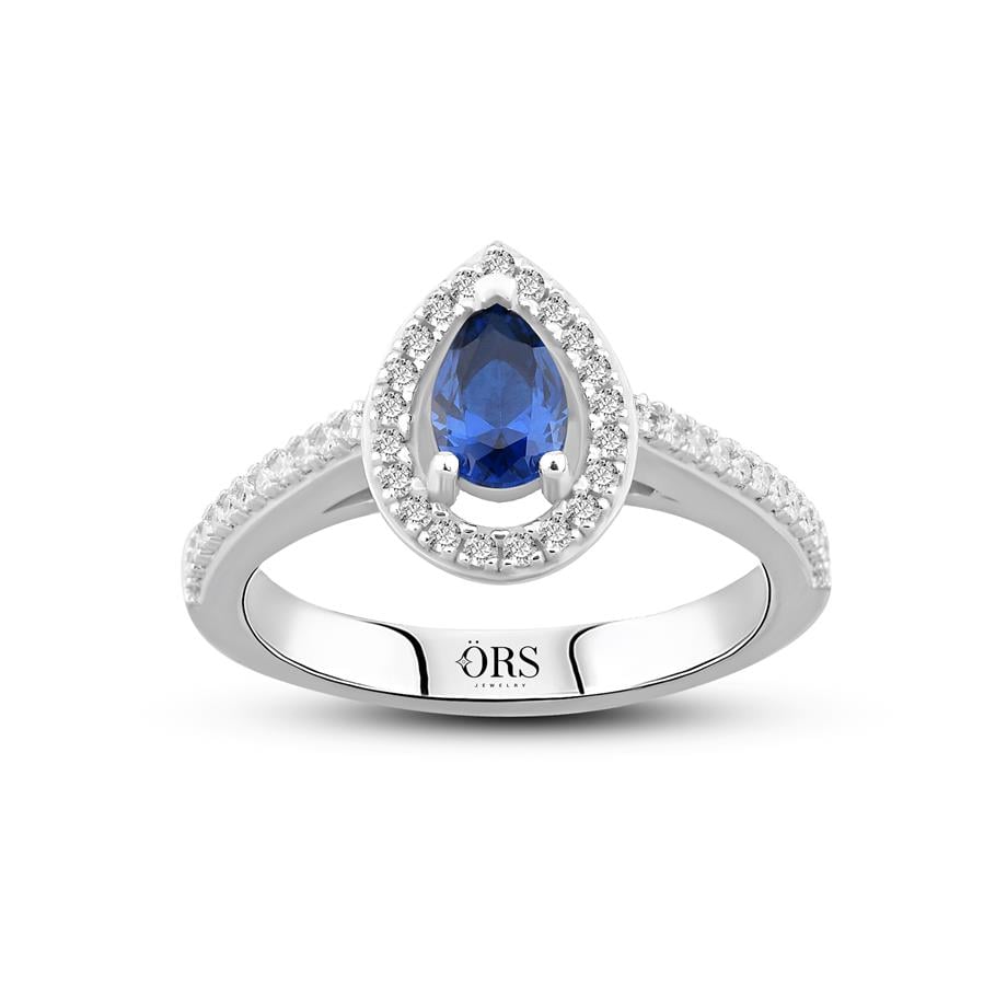 Pırlanta Montür Sentetik Damla Işıltısı Safir  Yüzük