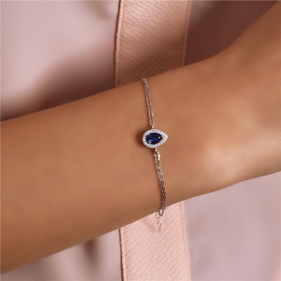 Pırlanta Montür Sentetik Damla Işıltısı Safir  Bileklik