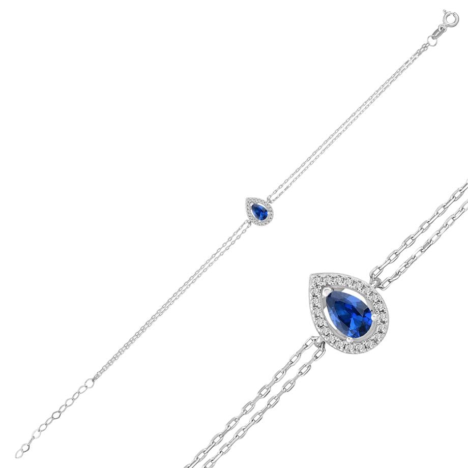 Pırlanta Montür Sentetik Damla Işıltısı Safir  Bileklik