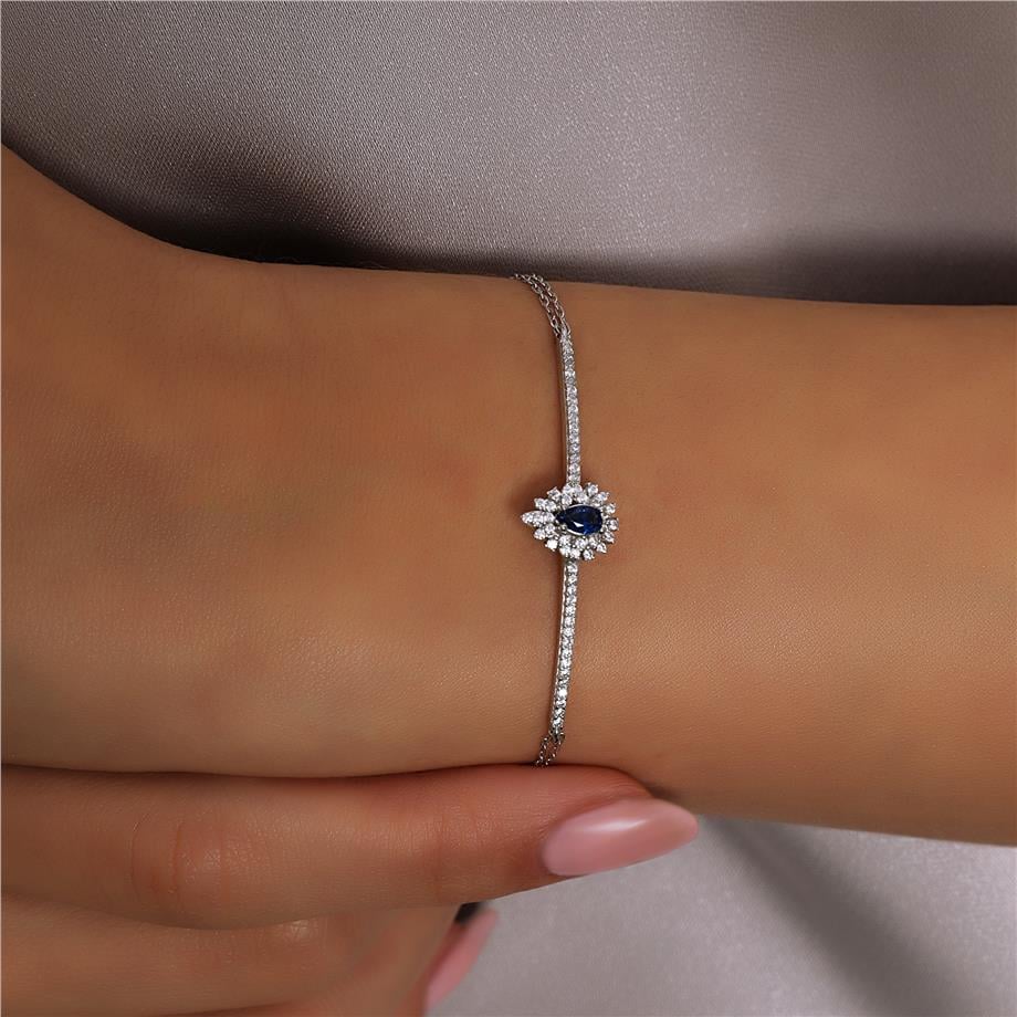 Pırlanta Montür Sentetik Damla Safir  Bileklik