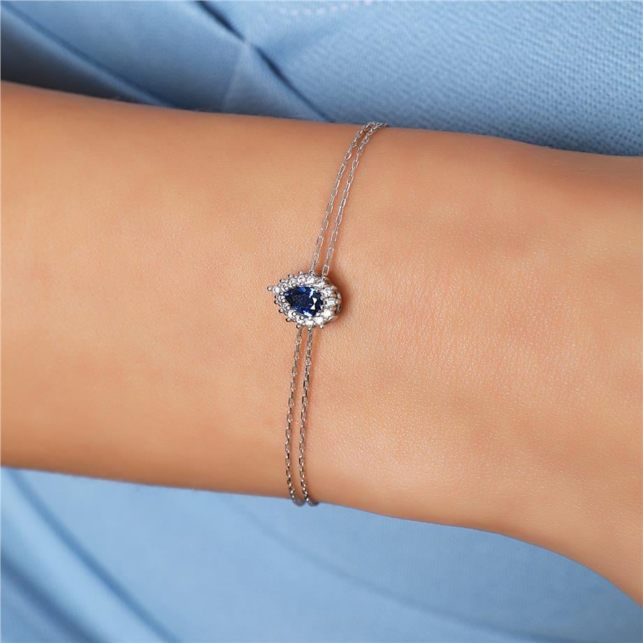 Pırlanta Montür Sentetik Damla Safir  Bileklik