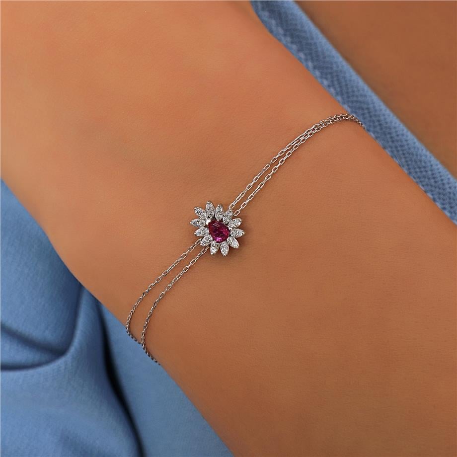 Pırlanta Montür Sentetik Damla Yakut  Bileklik