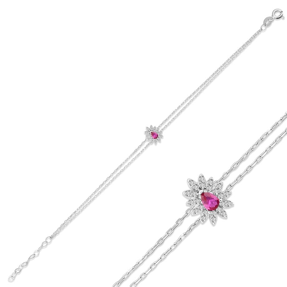 Pırlanta Montür Sentetik Damla Yakut  Bileklik