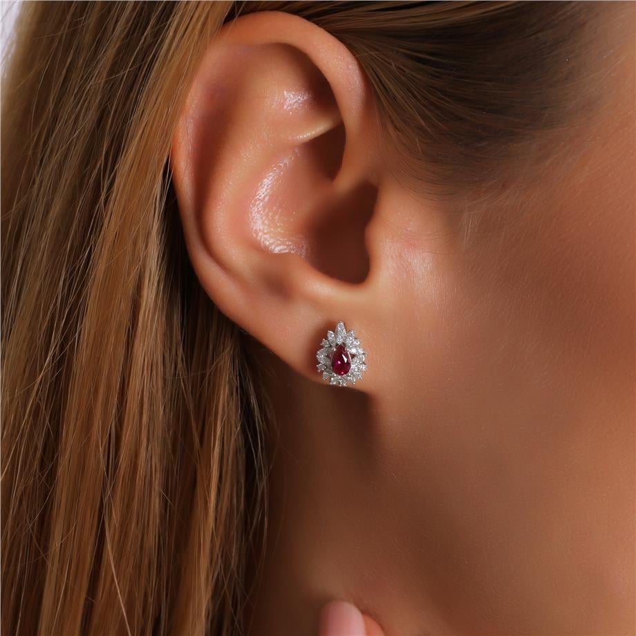 Pırlanta Montür Sentetik Damla Yakut Gümüş Küpe